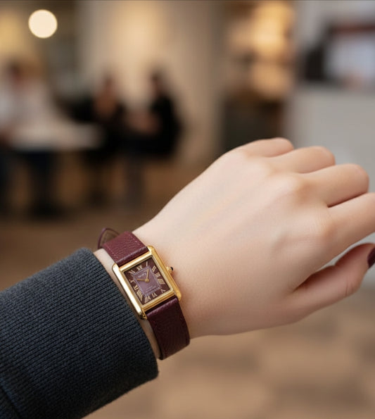 Original IEKE TANK WATCH GOLDEN MAROON